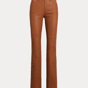Ralph Lauren High-Rise Straight Leather Pant In Brown